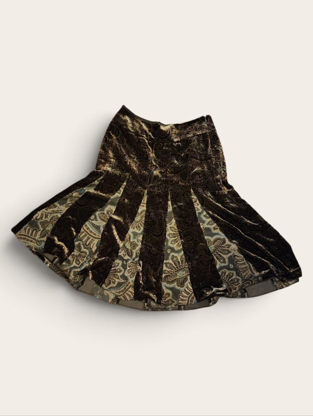 LOFT Black and Cream Velvet-Panel Skater Skirt